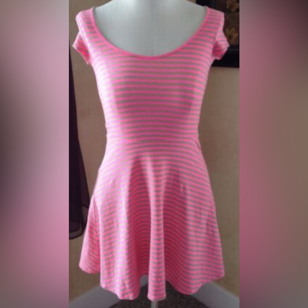 American Eagle Neon Pink and Brown Striped Dress